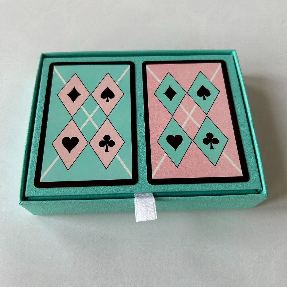 Tiffany & Co Playing Cards Pink Blue Diamonds Harlequin Inner & Outer Boxes NOS